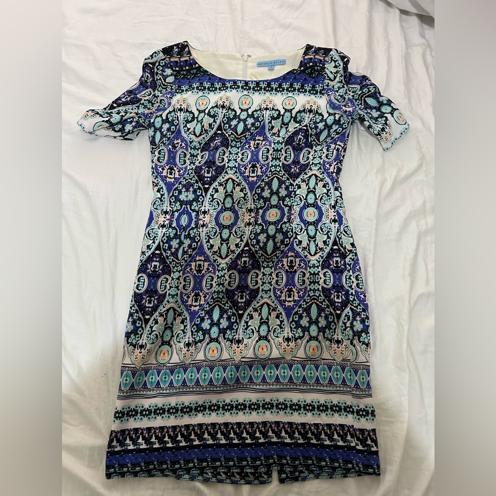 Antonio Melani Damask Mini Mirror Pattern Mini Dress Size 2 Abstract Blue Boho